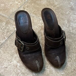 G Series Brown Suede/Leather Clogs with Buckle